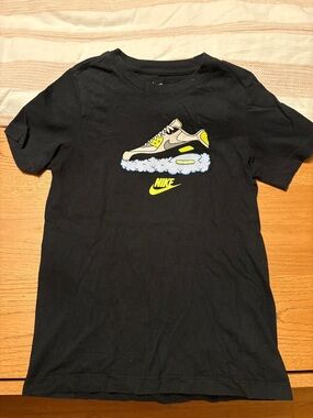 Nike Kids Black Tee with Neon Yellow Sneaker Graphic